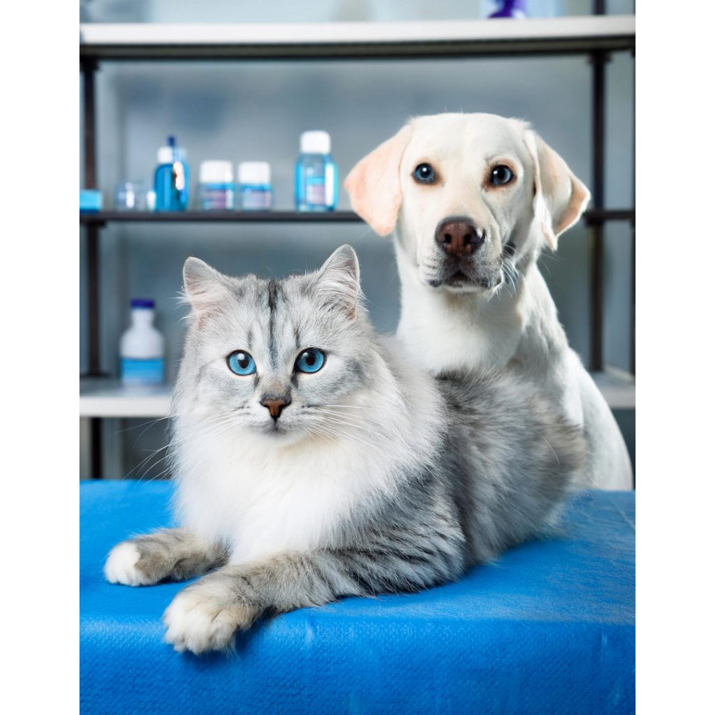 Hund und Katze in Tierarztpraxis zur Blutabnahme